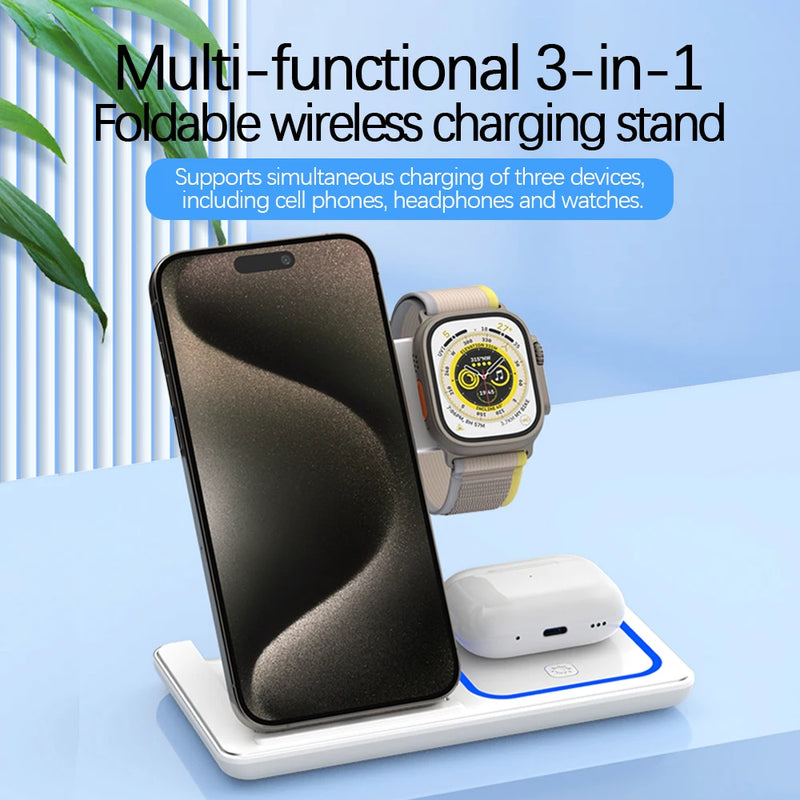 30W 3 in 1 LED Fast Wireless Charger Stand