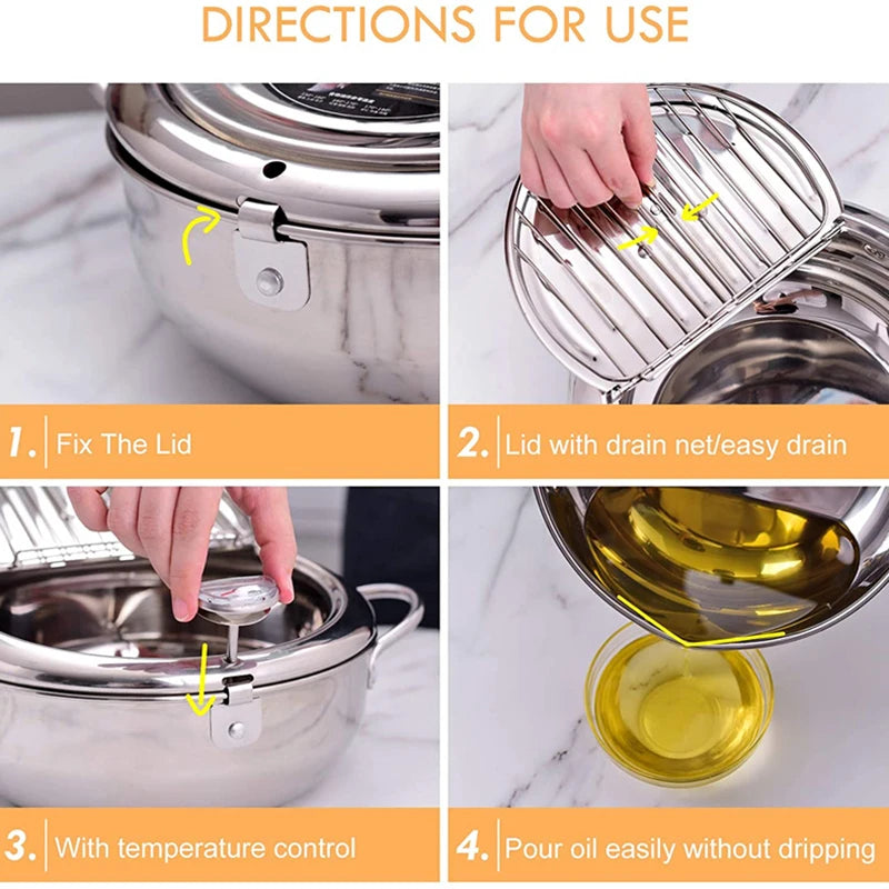 Deep Frying Pan with Thermometer and Lid